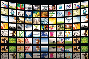 wall of video screens